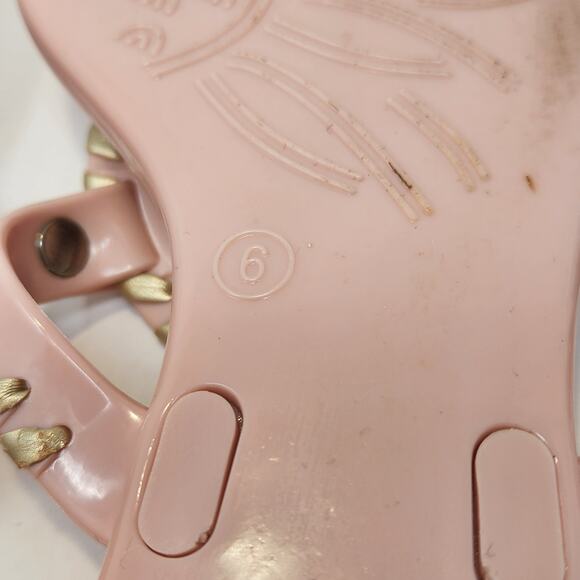 Jack Rogers Georgica Blush Pink Jelly Thong Sandals Size 6 Gold Leather Studs - Picture 6 of 6